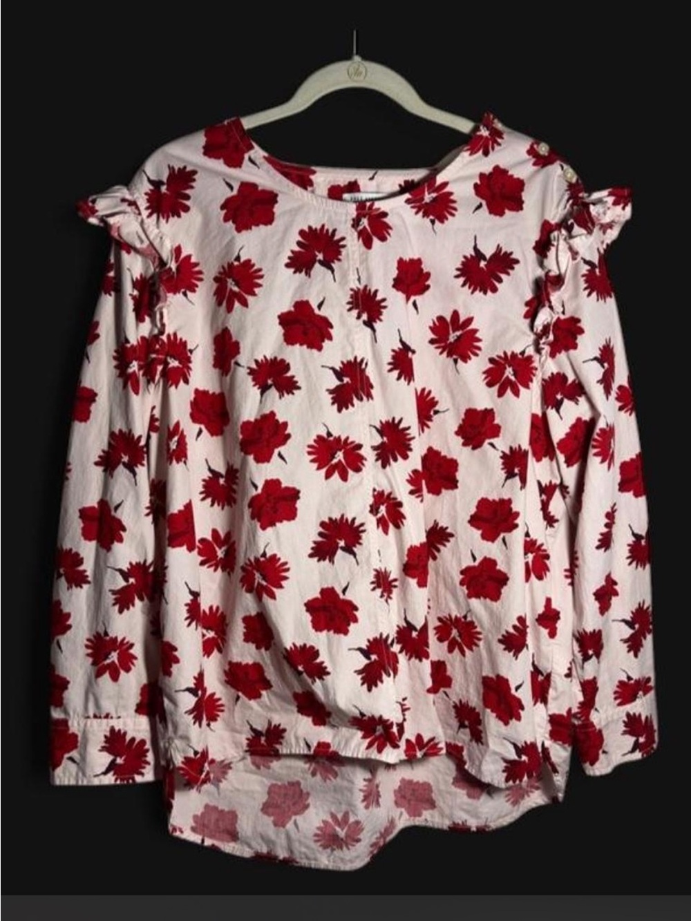 Free Assembly XXL Floral Ruffle Shoulder Blouse Pink Red Cotton High Low Boho